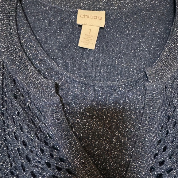 Chicos Size 1 women’s 8-10. Navy Blue Sparkle Tunic. Bell Sleeves, new no tags - Picture 5 of 6